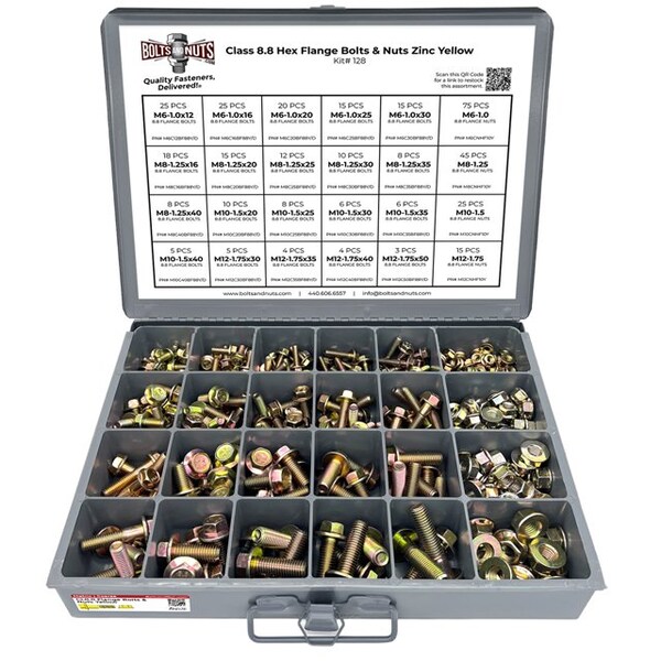 Boltsandnuts.Com Metric Class 8.8 Hex Flange Bolts & Nuts Assortment - 383 PCS Assortment Kit #128 - main